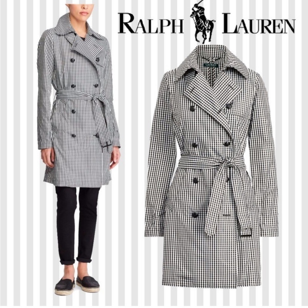 Ralph Lauren Coat Women's 2 Gingham Twill Trench Plaid Rain Double Breasted Belt